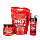Kit Whey Protein 900g, creatina 300g e coqueteleira Temple Work 450ml - Integral Médica