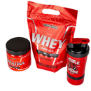 Kit Whey Protein 900g, creatina 300g e coqueteleira Temple Work 450ml - Integral Médica