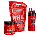 Kit Whey Protein 900g, creatina 300g e coqueteleira Temple Work 450ml - Integral Médica