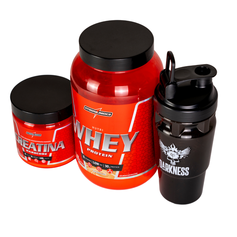 Kit Creatina 300g, Whey protein pote 900g e Coqueteleira 1L - Integral Médica