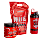 Kit Whey Protein 900g, creatina 300g e coqueteleira Temple Work 450ml - Integral Médica